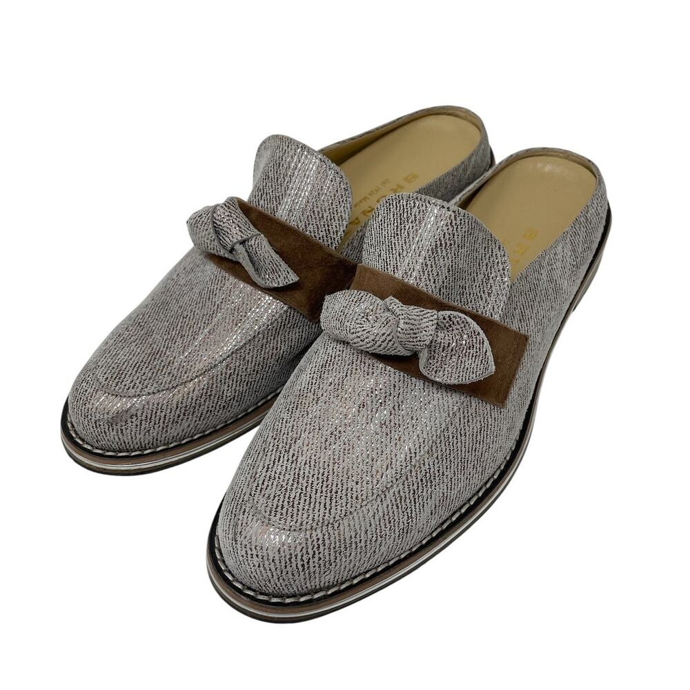 Brunate Italy Loafer Mule Metallic Neutral EU 38.5 US 8 Modern Elegant Academia